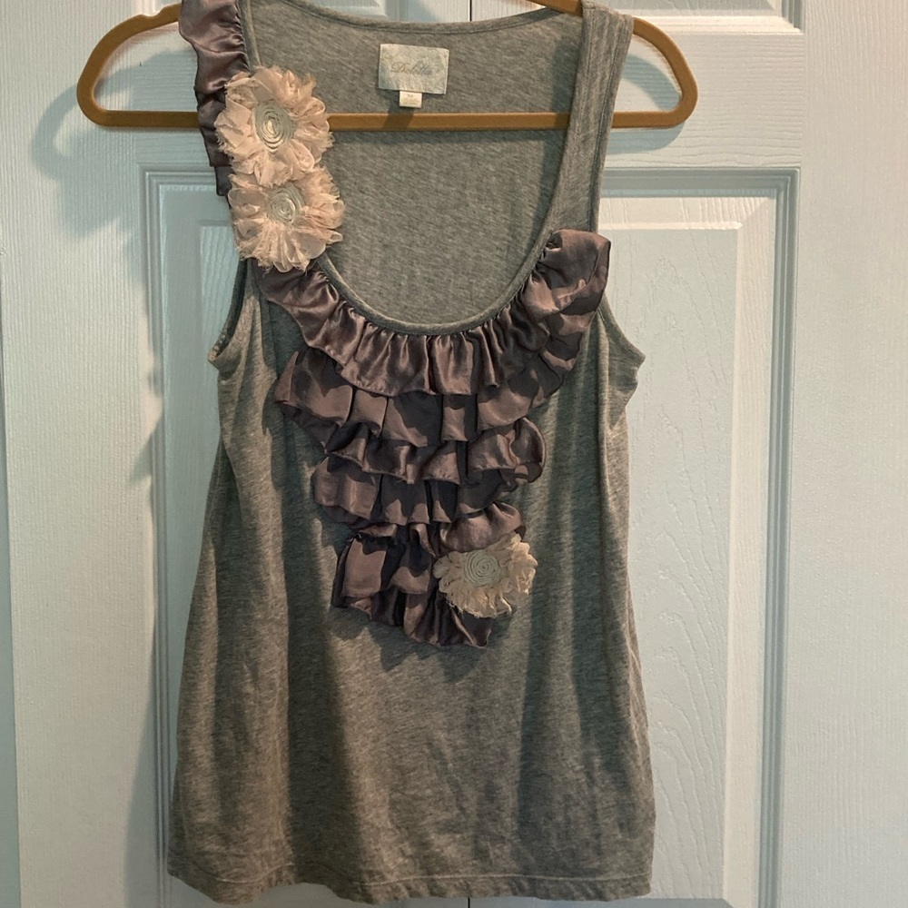 Deletta Anthropologie racer back flier ruffle sleeveless tank top size medium
